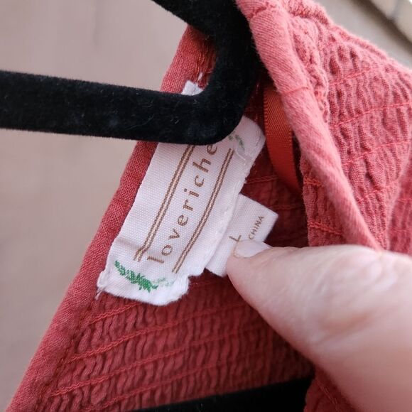 Loveriche shirred bodice ruffle midi dress rust/ brick red colored - Picture 9 of 10